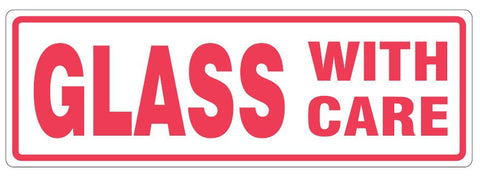 "GLASS WITH CARE" 148x50mm Labels (Roll of 500)